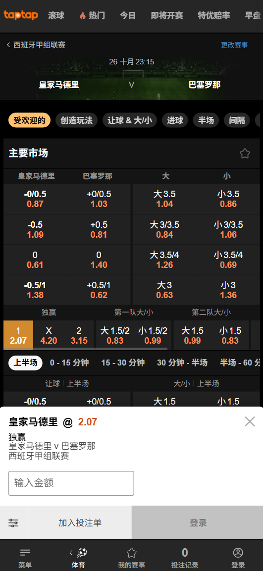 皇马 vs 巴萨,西甲国家德比,赔率和盘口数据来自188bet(taptap)