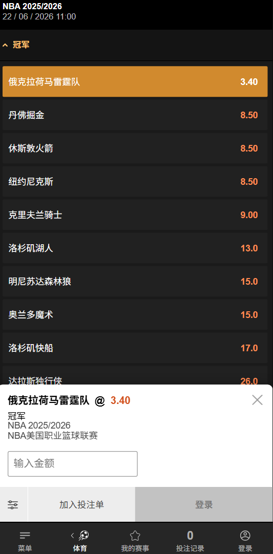 NBA夺冠赔率-188bet(taptap)数据