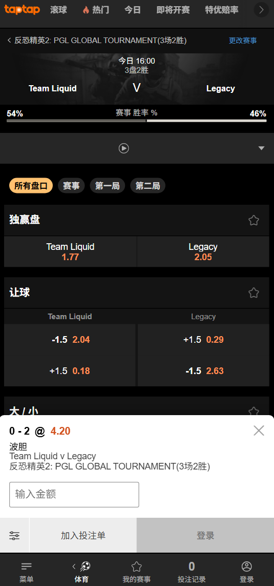Legacy vs Liquid - 188bet(taptap)的赔率盘口数据