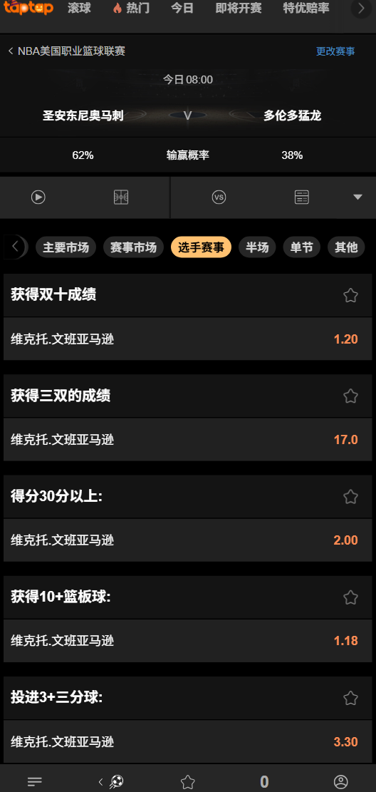 猛龙 vs 马刺|球员数据投注趋势|188bet(taptap)的盘口