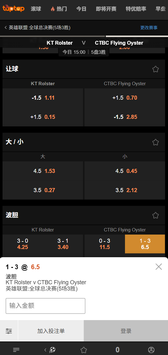 KT vs CFO - 188bet的赔率数据