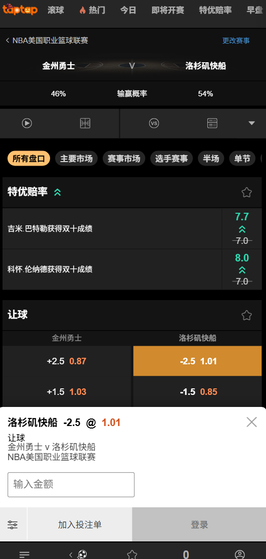 勇士 vs 快船|NBA常规赛投注赔率 - 188bet(taptap)