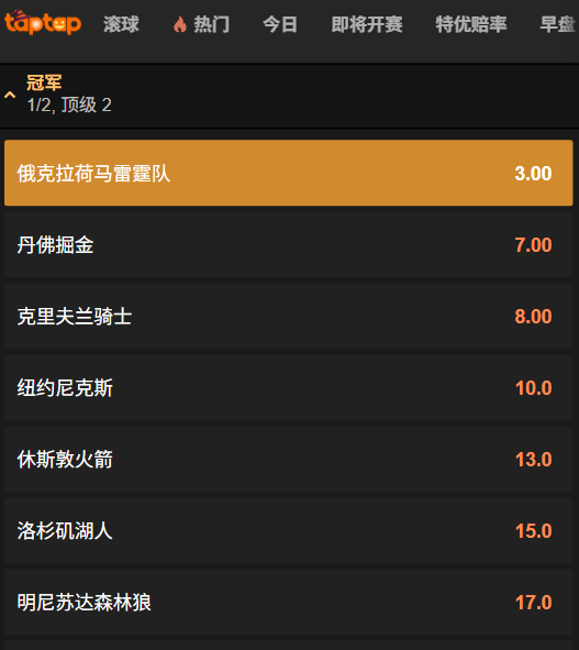 本赛季NBA夺冠赔率-188bet(taptap)
