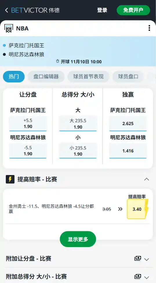 森林狼vs国王|NBA常规赛赔率数据来自伟德betvictor