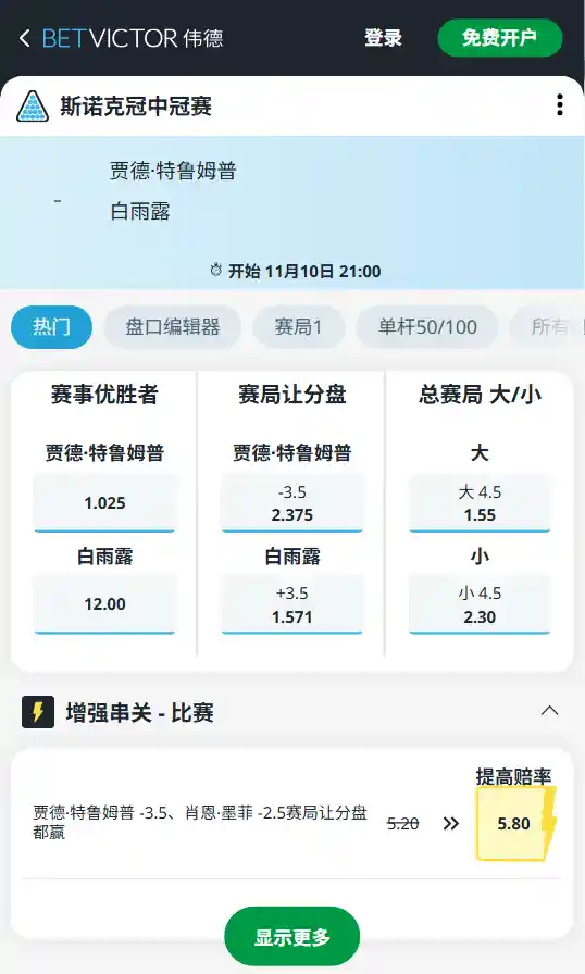 冠中冠斯诺克赛-白雨露比赛赔率-伟德betvictor