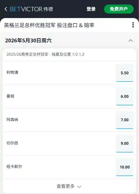 2025-2026赛季-足总杯-获胜赔率来自伟德(betvictor)