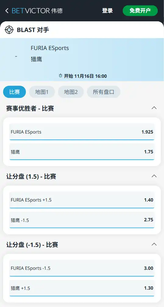 2025 BLAST Rivals Fall 总决赛前瞻:FURIA vs Falcons-博彩赔率和盘口信息由伟德(betvictor)提供