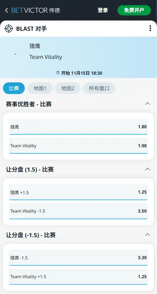 Falcons vs Vitality | BLAST Rivals Fall 2025 季后赛-博彩赔率和盘口信息由伟德(betvictor)提供