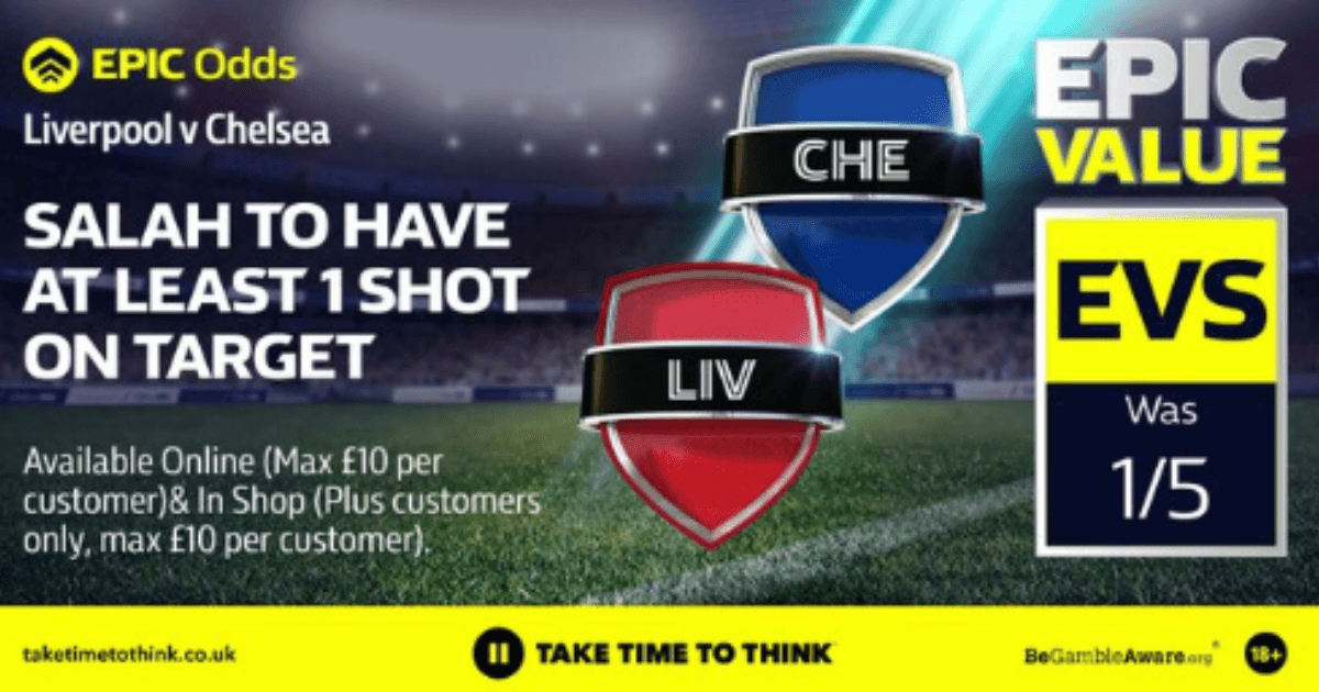 利物浦对阵切尔西的赔率：莫-萨拉赫射门得分--原为1/5--现在与威廉希尔持平