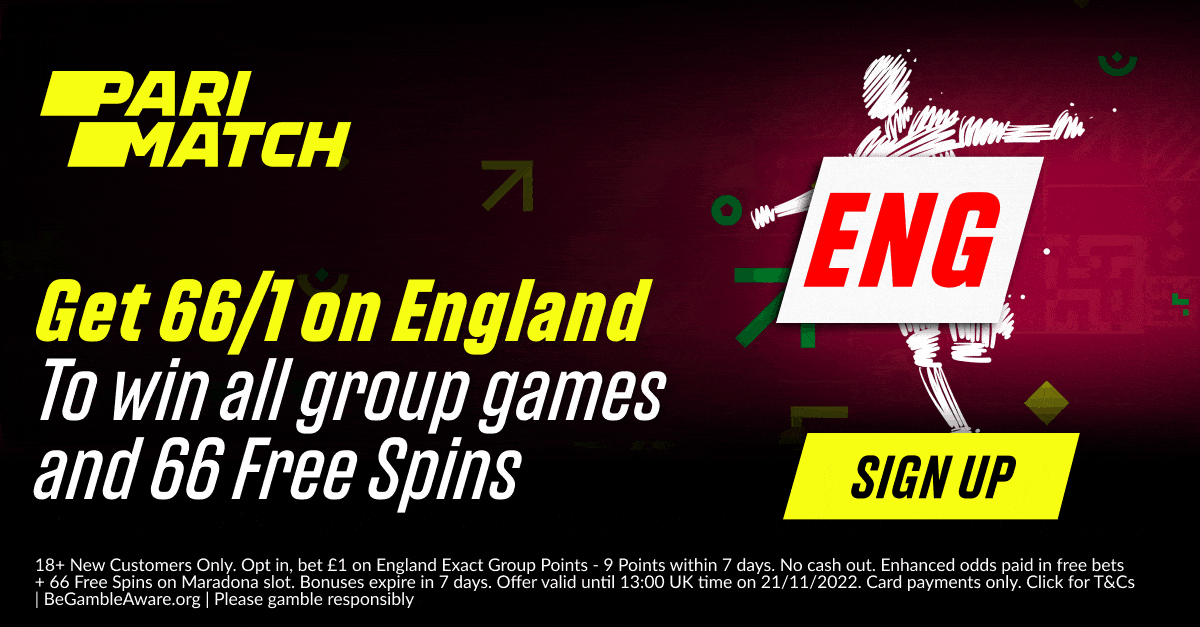 世界杯赔率：帕里马奇以66/1的赔率支持英格兰赢得所有小组赛的比赛