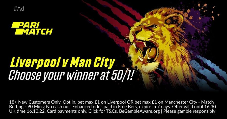 利物浦VS曼城的赔率：帕里马奇以50/1的赔率投注主队或客队获胜