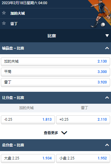 英冠，加的夫城 vs 雷丁，平博的赔率和盘口