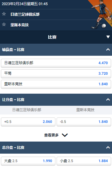 日德兰 v 里斯本竞技,平博的欧洲联赛赔率和盘口