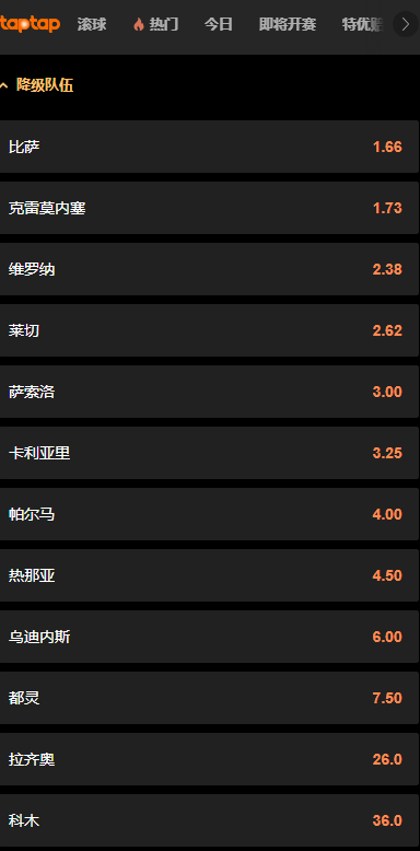 188金宝博-意甲2025/26赛季降级赔率