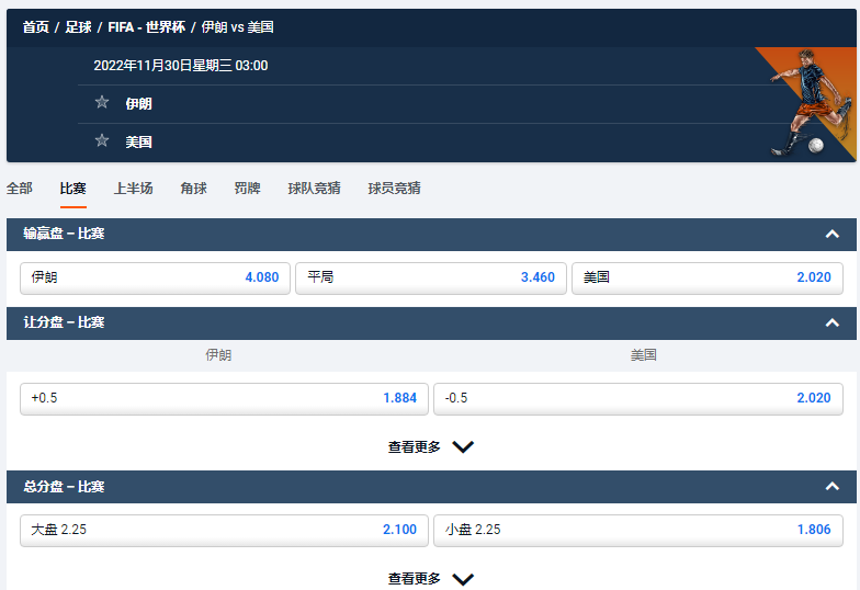 伊朗 vs 美国，以上是欧洲博彩公司平博的赔率和盘口数据