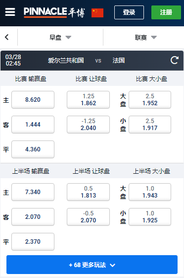爱尔兰-法国,欧洲杯预选赛,平博赔率盘口