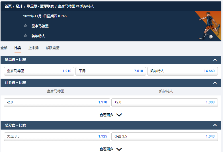 皇家马德里对阵凯尔特人的平博盘口赔率
