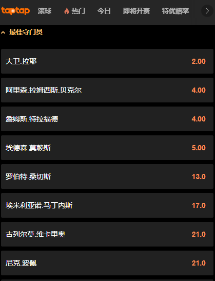 英超最佳守门员赔率-盘口来自于188金宝博