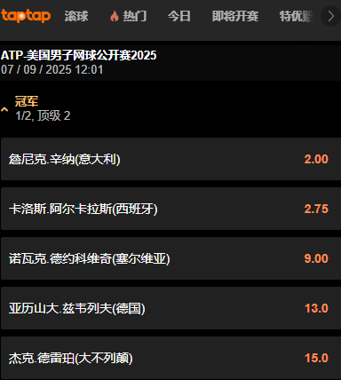 2025美国网球公开赛-ATP赔率和盘口-188金宝博