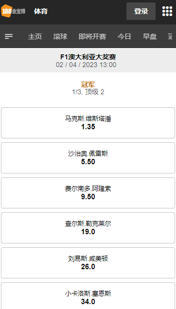 澳大利亚大奖赛,车手获胜的赔率盘口,来自于F1的赞助商-188金宝博