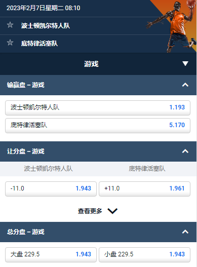NBA,底特律活塞队-波士顿凯尔特人队,平博的赔率和盘口
