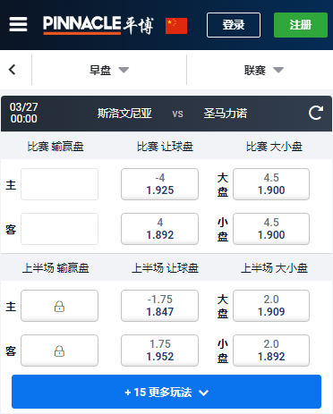平博赔率和盘口，斯洛文尼亚-圣马力诺，欧洲杯预选赛