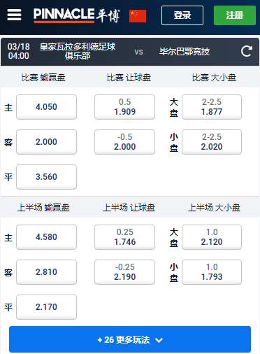 西甲,巴利亚多利德-毕尔巴鄂竞技,平博赔率和盘口