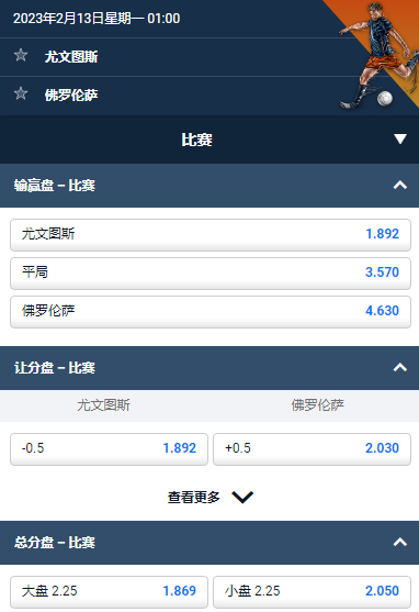 意甲，尤文图斯 - 佛罗伦萨，平博的赔率和盘口