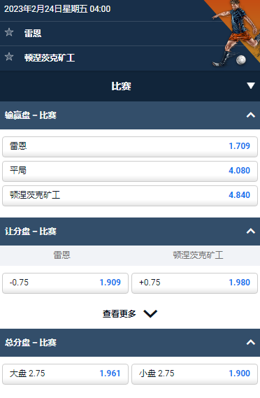 欧洲联赛，雷恩 v 顿涅茨克，平博的赔率和盘口