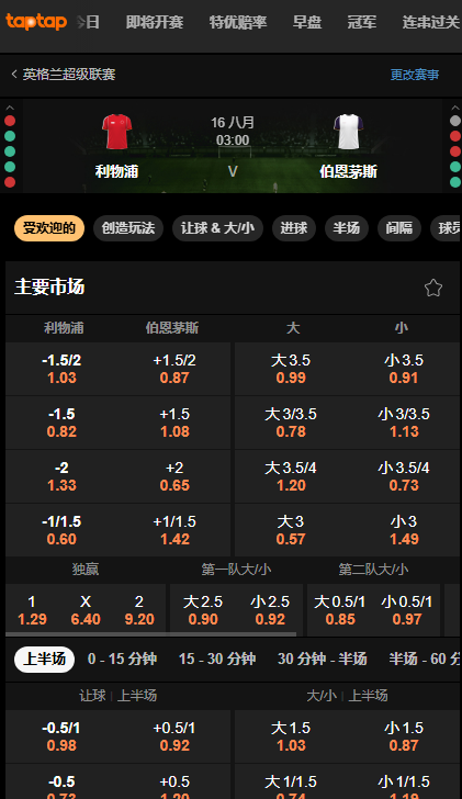 利物浦VS伯恩茅斯-英超赔率和盘口-188金宝博