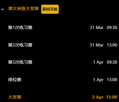 2023年,F1澳大利亚大奖赛,赛程安排