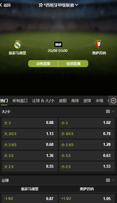 必威的赔率和盘口-西甲-皇家马德里 vs 奥萨苏纳