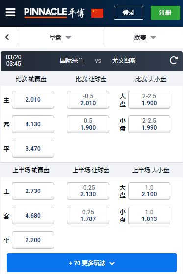 意甲,国际米兰-尤文图斯,平博赔率和盘口