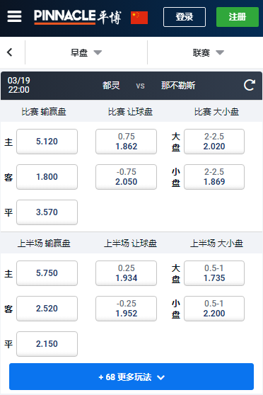 意甲,都灵-那不勒斯,平博赔率和盘口