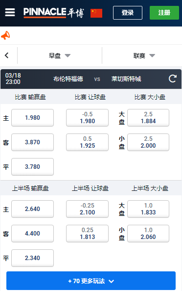 英超，布伦特福德-莱切斯特城，平博赔率和盘口