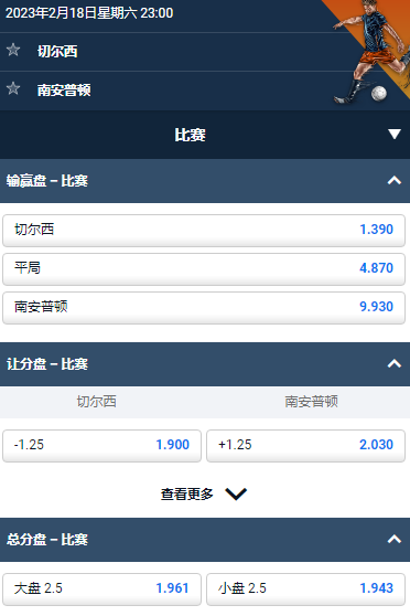 切尔西 vs 南安普顿,平博的英超赔率和盘口