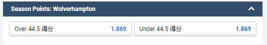 平博pinnacle的英超2022-23赛季,狼队球队积分,大小盘的盘口和赔率