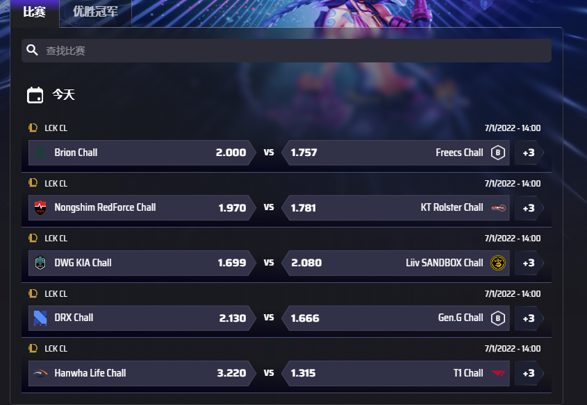 平博电竞(pinnacle)的英雄联盟LCK电子竞技盘口和赔率