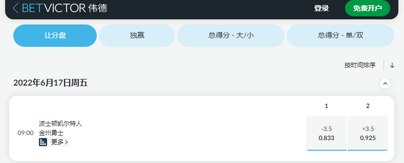 伟德betvictor盘口和赔率-NBA总决赛第6场-波士顿凯尔特人队VS金州勇士队