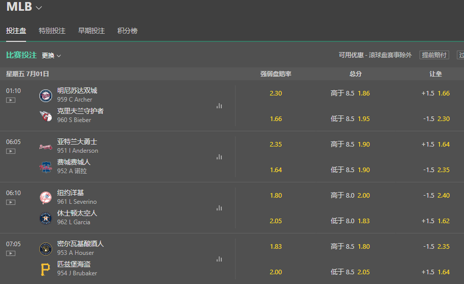 欧洲博彩公司bet365-美国职业棒球大联盟赔率和盘口