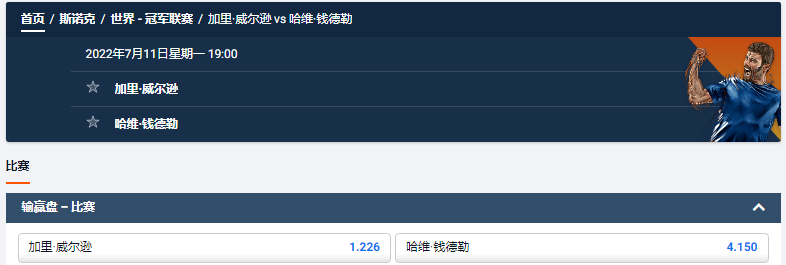 pinnacle平博体育-斯洛克冠军联赛-盘口和赔率-加里·威尔逊 vs 哈维·钱德勒