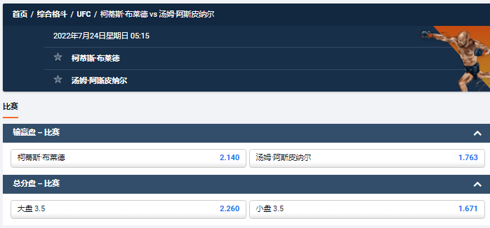 平博体育pinnacle,UFC格斗之夜的盘口和赔率