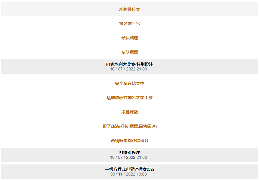 一级方程式赛车的赞助商-188金宝博给出的F1奥地利大奖赛-所有的盘口和赔率