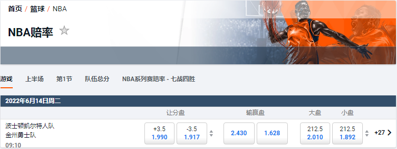 平博pinnacle博彩盘口赔率-2022NBA总决赛-金州勇士对波士顿凯尔特人