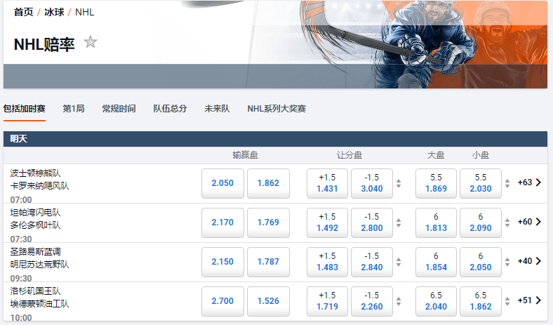平博-pinnacle-NHL冰球盘口和赔率