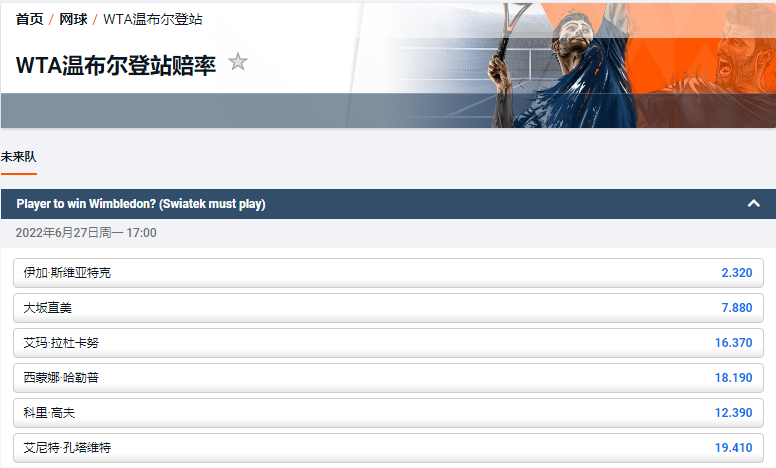 平博pinnacle博彩-温布尔登初盘-女子WTA赔率盘口