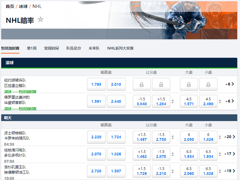 平博(pinnacle)-冰球NHL-盘口和赔率