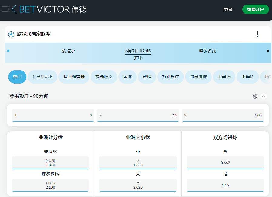 国家联赛-安道尔VS摩尔多瓦-平博pinnacle博彩盘口