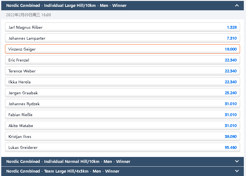 平博pinnacle-2022冬奥会-北欧混合式滑雪-赔率