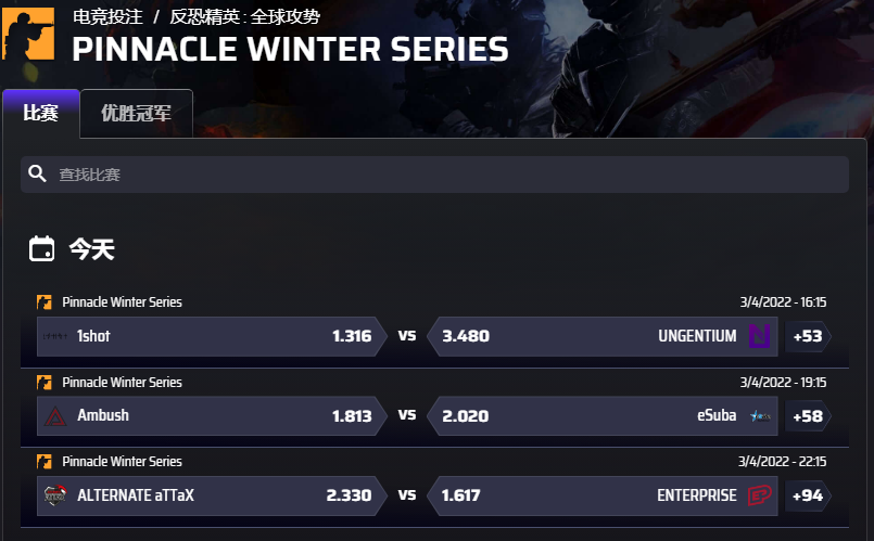 平博冬季系列赛-CS:GO比赛赔率